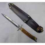 WILLIAM RODGERS FS BLADED KNIFE WITH STAG HANDLE AND HALLMARKED SILVER MOUNTS WITH ITS LEATHER