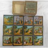 THE TWO DRUNKARDS COLOURED GLASS LANTERN SLIDES IN BOX