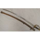 19TH CENTURY GERMAN EXPORT CAVALRY OFFICERS SWORD WITH 89CM LONG SINGLE EDGED CURVED AND FULLERED