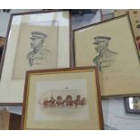 TWO FRAMED ENGRAVINGS OF BRIGADIER GENERAL DOUGLAS AND A FRAMED PHOTOGRAPH WITH LABEL TO BACK THAT