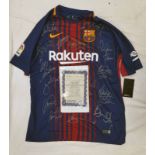 BARCELONA FC FULL TEAM SIGNED SHIRT INCLUDING SIGNATURES FROM LIONEL MESSI, LUIS SUAREZ,