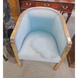 20TH CENTURY OAK FRAMED TUB CHAIR ON SQUARE SUPPORTS 80CM TALL