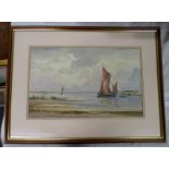 ALAN WHITEHEAD, MARINE SCENE AND BOAT SAILING OUT, SIGNED, FRAMED WATERCOLOUR, 49.