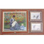 PAIR OF FRAMED R G HUTCHINSON PRINTS & FRAMED MONET PRINT