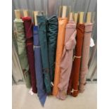 10 ROLLS OF TEXTILES OF WARM COLOURS,