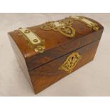 LATE VICTORIAN BRASS BOUND WALNUT TEA CADDY,