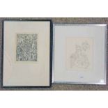 J PRIDDY, WOODLAND SCENE & POPPY FIELD, SIGNED BY PENCIL, 2 FRAMED ETCHINGS,