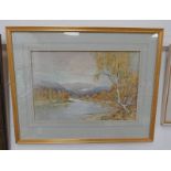 JACKSON SIMPSON, HIGHLAND RIVER SCENE, SIGNED, GILT FRAMED WATERCOLOUR,