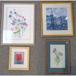 VARIOUS WATERCOLOURS AND PRINTS, ALL FRAMED, SIGNED AND UNSIGNED.