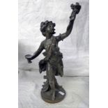 BRONZE FIGURE OF A WOMAN WITH CUP & GRAPES 27CM TALL
