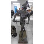 BRONZE FIGURE OF A MAN WITH SWORD AFTER E PICAULT 79 CM TALL