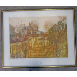 LEONARD GRAY, ORANGE GATE, SIGNED, GILT FRAMED WATERCOLOUR,