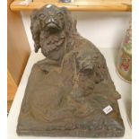 BRONZE FIGURE GROUP OF 2 KING CHARLES SPANIELS ON A CUSHION AFTER C VALTON 45CM TALL