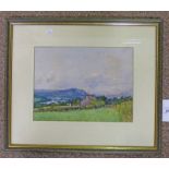 MACLAREN, COUNTRY COTTAGE AND MOUNTAIN VIEW, SIGNED, FRAMED WATERCOLOUR, 21 X 18.