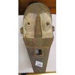 ETHNIC CARVED MASK WITH WHITE PAINTED EYES & SQUARE MOUTH 42CM TALL