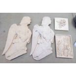 PAIR WALL MOUNTED PLASTER CASTS OF ANGELS ETC