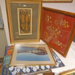 PAULINE JACOBSEN 'THE ANNUNCIATION' FRAMED WATERCOLOUR SIGNED IN PENCIL, BIRDS EYE MAPLE FRAME,