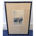 JACKSON SIMPSON, OLD STONEHAVEN, SIGNED, FRAMED ETCHING, 20 X 12.