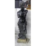 BRONZE FIGURE OF A CLASSICAL FIGURE WITH TOGA ON MARBLE PLINTH 48CM TALL