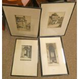3 FRAMED ETCHINGS SIGNED IN PENCIL A P THOMSON & ETCHING OF GLASGOW CATHEDRAL SIGNED JAMES THOMSON