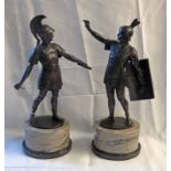 PAIR OF BRONZE FIGURES OF ROMAN SOLDIERS ON MARBLE BASES AFTER G.