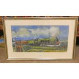 MCDIARMID, TRAIN GOING OVER MONTROSE VIADUCT, SIGNED, GILT FRAMED WATERCOLOUR,