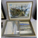 2 JONES E HUGHES WATERCOLOUR OF A CASTLE SCENE & STREET SCENE,