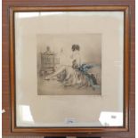 LOUIS ICART, LADY WITH PARAKEETS, SIGNED, FRAMED ETCHING,