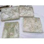 4 PLAQUES OF CLASSICAL SCENES TO INCLUDE FIGURES ON HORSES,