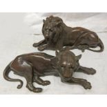 19TH CENTURY BRONZE LION & LIONESS EACH 43 CM LONG