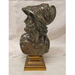 BRONZE BUST OF HERCULES ON METAL PLINTH 28CM TALL