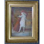 THOMAS LAUDER SAWERS, GENTLEMAN HIDING MISTRESS BEHIND SCREEN, SIGNED, GILT FRAMED WATERCOLOUR,