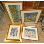 SELECTION OF ORIENTAL SILK SCREEN PAINTING, GILT FRAMED PRINT,