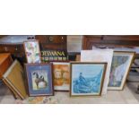 GOOD SELECTION OF PRINTS, PICTURES, FRAMED, ETC TO INCLUDE LANDSCAPE SCENE, FISH,