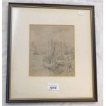 MELTON PRIOR, ENGINEERS BOATS ARRIVING AT DONGOLA, SIGNED, FRAMED DRAWING,