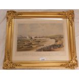 GILT FRAMED COLOURED PRINT OF ABERDEEN STEAM NAVIGATION COMPANY'S STEAMSHIP AT THE ENTRANCE OF