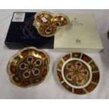 3 ROYAL CROWN DERBY IMARI PATTERN DISHES WITH 2 BOXES