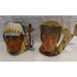 2 LARGE DOUBLE HEADED ROYAL DOULTON CHARACTER JUGS: GEORGE CUSTER/SITTING BULL & DAVY