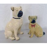 2 X 19TH CENTURY SCOTTISH POTTERY SEATED PUG DOGS - 28CM TALL