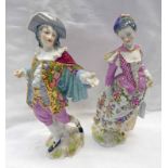 PAIR OF 19TH CENTURY CONTINENTAL PORCELAIN FIGURES WITH BLUE CROSSED SWORDS MARK TO BASE - 22CM