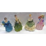 4 ROYAL DOULTON PORCELAIN FIGURES INCLUDING HN1402 - MISS DEMURE, HN2267 - RHAPSODY,