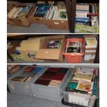 A large collection of books comprising wildlife, gardening, novels, cookery, etc (twelve boxes)