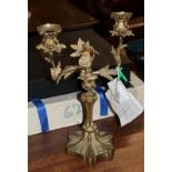 A gilt metal 19th century twin branch candelabra (including original purchase receipt)