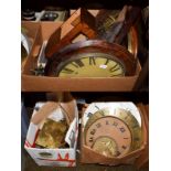 A burr walnut veneered drop dial wall clock, two single fusee movements, a quantity of clock