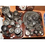 Quantity of assorted mainly 19th century pewter comprising a flagon, plates, tankards,