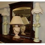 A pair of modern urn shaped table lamps with Doric column pedestals, larger urn shaped table lamp (