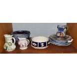 A selection of ceramics including 19th century blue and white plates, a lustre jug, Masons ironstone