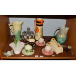 A group of Deco and Deco style ceramics including Arthur Wood wall pocket, Royal Couldon jug and a