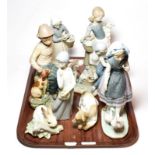 Six Lladro figural and animal theme ceramics, and two others by Casades and Nao (8)