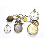 Two lady's fob watches with cases stamped fine silver and 0.935, fancy link tassel white metal chain